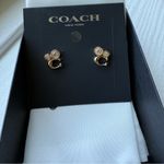 Coach  Crystal C Logo Stud Earrings Gold Tone NWT Photo 1