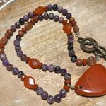 Energy Muse Strength Red Jasper, Carnelian, Sunstone & Charoite Beaded Necklace Photo 2
