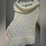 Ann Taylor Y2K  Loft Wool Blend Beaded Cowl Sweater | Cream & Silver | Size L Photo 4