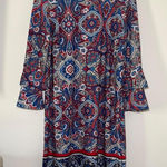 Tacera  Women's Red White Blue Bell Sleeve Shift Dress Size Large‎ Photo 0