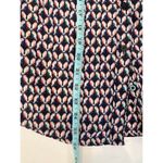 JCP Geometric Bird Print 3/4 Sleeve Casual Button Down Shirt Silk Blend EUC Sz M Blue Size M Photo 12
