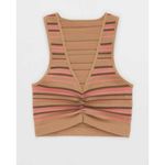 Aerie Superchill Seamless Ruched Bra Crop Tank Top Size Medium M Brown Striped Photo 3