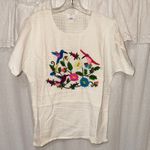 New Vintage Deadstock Embroidered Floral Hummingbird Bird Top Pink Photo 3