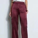 Elie Tahari Satin Pintuck High Waisted Cargo Pants Cordovan Women's Size US 8 Photo 0