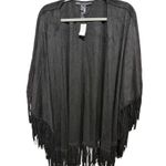 White House | Black Market Faux Suede Solid Black Fringe NWT One Size Poncho Photo 0