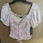 Willow Floral Crop Top w/ Short Puff Sleeves Ruffled Sweetheart Neckline NWT Md Pink Size M Photo 0
