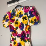 Albert Nipon Dress Silk Multicolor Bright Floral Short Sleeve Size 4 Pockets Pink Photo 1