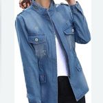 VTG SUSIELADY MOTO Denim Jacket Coat L Blue Faded Distressed Retro Trucker Y2K Size L Photo 7