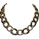 Vintage Chunky Heavy Gold Link Chain Choker Necklace with Pave Diamond Accents Photo 1