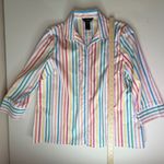 Ali Miles Rainbow Striped Blouse Medium Multicolor Pastel Colorful Office Bright White Photo 8