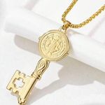 Boutique NEW Unisex Gold-Plated Saint Benedict Key Pendant Necklace, 16-18” Photo 0
