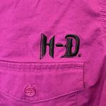 Harley Davidson Womens Short Sleeve Shirt Size L Pink Button Up Y2K Woven Wings Size L Photo 3