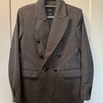 Banana Republic  Factory Double Breasted‎ Plaid Houndstooth Grey Black Blazer 4 Photo 0