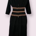 Vintage Knit Half Sleeve Striped Sweater Dress Elastic Ruched Waist Size 12 Black Photo 2