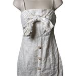 Shona joy White Sleeveless Linen Bow Front Stripe Mini Dress Size 2 Photo 2