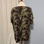 KC Stevens Brown Green Dot Swirl V Neck Keyhole Knot Tie Short Sleeve Top 2X Size XXL Photo 4