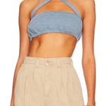 We Wore What NWT Blue Halter Tie Neckline Wide Ribbed Crop Top Bandeau Style Photo 0
