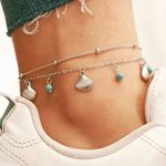 2pc Seashell Charm Anklet SET Silver Photo 0