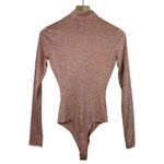 House Of CB  Bodysuit‎ Sz S Concha Pink Metallic Keyhole Mock Neck Long Sleeve Photo 2