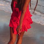 Free People red orange strapless layered + relaxed boho short sunsational set Photo 2