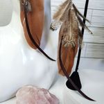 Boho Long Brown Real Feather Earrings Tan Photo 2