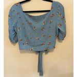 ASTR Faye Cropped Ditzy Floral Print Blouse Blue Boho Tie Front Women`s Size M Photo 5