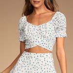 Lulus LULU’S In The Artists Garden White Puff Sleeve Tie Back Top Photo 2