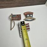 American Flag / Patriotic Top Hat Rhinestone Brooch Pin Lot Of 3 Please Read Photo 3