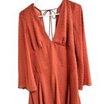 ASOS  DESIGN Rust V Neck Textured Fabric Tie Back Long Sleeves Dress Petite US 12 Photo 1