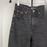 ZARA  Washed Black‎ Denim High Rise Button Fly Raw Hem Mom Jeans Photo 1
