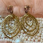 417 10K Pink Gem Yellow Gold Triple Hoop Layered Diamond Cut Earrings Photo 3