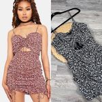 Cotton candy LA black floral ruched‎ mini dress w/ cut out front Size M Photo 1