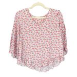 Cynthia Rowley Floral Blouse Ruffle Hem 3/4 Sleeve Top Small Photo 4