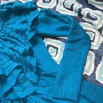 Anthropologie Leifnotes Ruffle Stitch Blue Cardigan Sweater Blue Knit Photo 7
