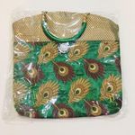 NWT Dark Green and Gold Peacock Feather Purse with Gold Silk Thread Indian Bride Photo 1