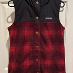 Columbia Benton Springs Overlay Plaid Sherpa Hood Button Vest Women’s Medium Photo 0