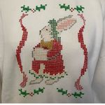 Jerzees Vintage White Christmas Bunny holiday cross stitch unisex sweatshirt L Photo 1