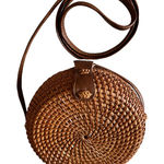 E|N EXPRESSIONS NYC Round Rattan Wicker‎ Shoulder Crossbody Bag Purse Tan Photo 0