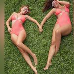 Aerie Jacquard Cut Out String One Piece Swimsuit NWT Coral Sun Photo 3