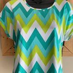 Tacera NWT Chevron teal white lime green blouse S Photo 3