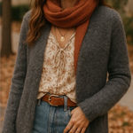 POL Gray Fuzzy Long Cardigan Sweater Medium Cozy Fall Layering Neutral Knit Photo 0