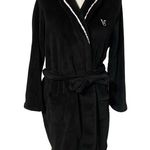 Victoria's Secret Women's Black Plush Hooded with Belt & Embroidered VS Logo M/L Photo 2
