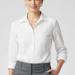 Jones New York  Signature White Linen Paisley Embroidered Button Front Shirt L‎ Photo 0