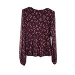 American Rag Cie Floral Long Balloon Sleeve V-Neck Blouse Purple Size Small Photo 1