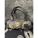 Ed Hardy Barrel Handbag Tattoo Butterfly Flaming Skull Bowling Bag Christian Aud Photo 1