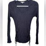 Sundry Shirred Seams Rouched Side Long Sleeve Crew Neck Top Size 0 in Blue Photo 0