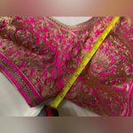 Meena Bazaar Embroidered Gown Anarkali Dress Gold & Hot Pink Photo 8