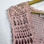 Reference Point Vintage Y2K Womens Top L Pink Crochet Long Vest Boho Hippie Pearls Embellished Photo 6