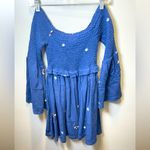 Free People  Counting Daisies Navy Floral Embroidered‎ Off Shoulder Dress Size S Photo 1