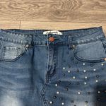 Authurna Denim Blue Pearled Mini Distressed Summer Party Skirt 5 Photo 3